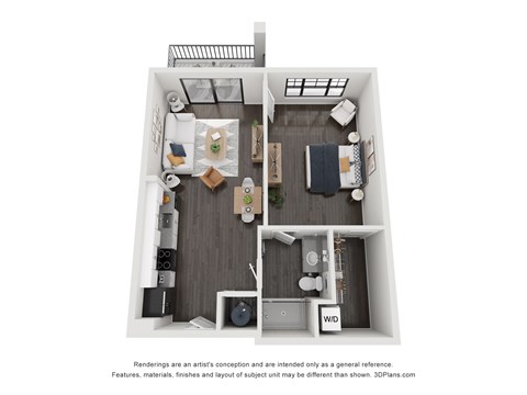Floor plan for 1 bed, 1 bath, 752 sqft